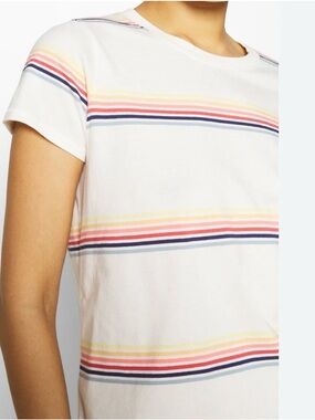 Madewell White Crewneck Tee with Multicolor Stripes